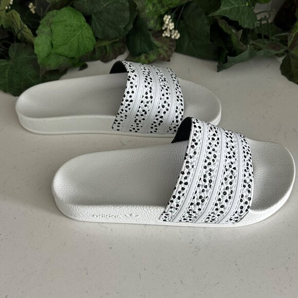 Adidas Mens Slide Sandals With Black & White Polka Dot Straps Size 8 - Picture 5 of 7